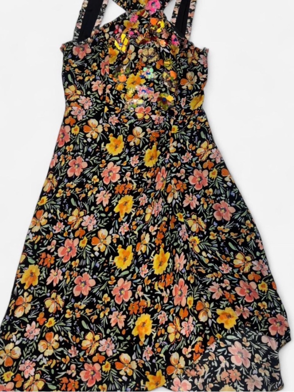 Kobi Halperin Black Floral Sundress with Yellow & Pink Blooms